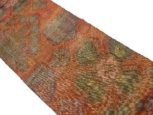 リサイクル　手織り紬抽象花模様織出し名古屋帯